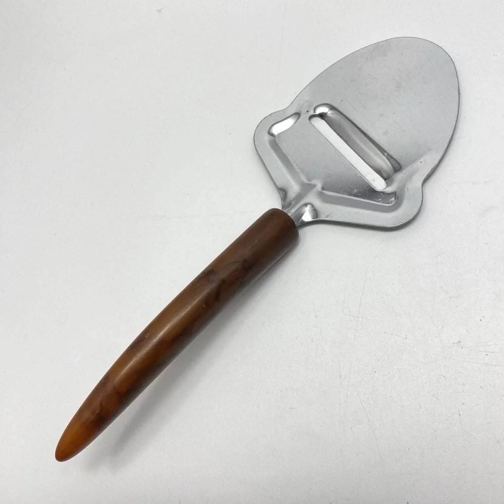 Vtg 4 Barware Utensils Marbled Faux Horn‎ Bottle Opener Cheese Slicer Tongs Fork